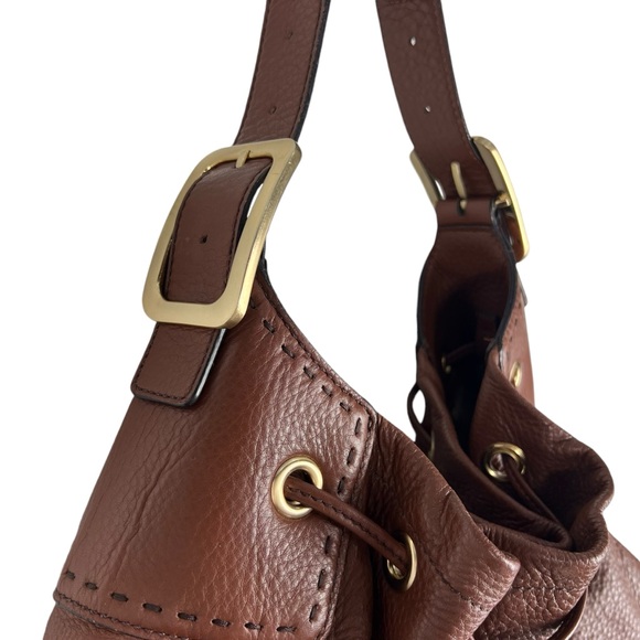COLE HAAN Chestnut brown Pebbled Leather Slouchy Shoulder Bag Purse Large Buckle - Picture 3 of 10
